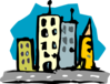 Skyscrapers Along A Road Clip Art